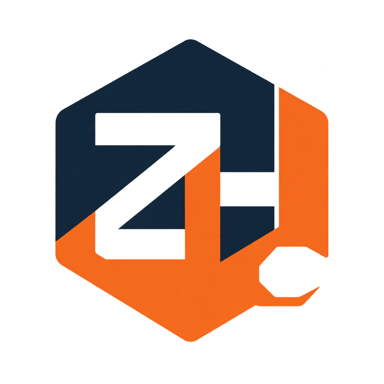 Zubaidi Hardware ZH hexagonal logo mark